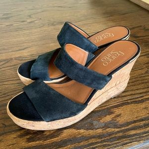 Franco Sarto 8.5 slide on platformwedges black with cork heel
